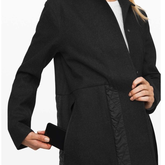 Lululemon Roam Far Wool Coat Heathered Black / Black - Size 8 - Picture 3 of 16